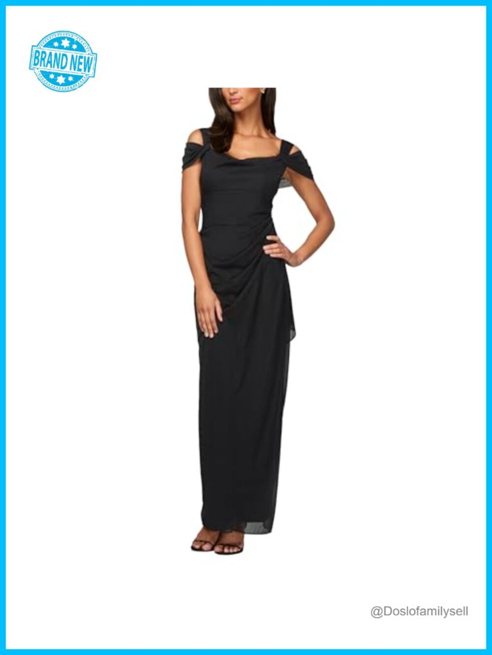 Alex Evenings Long Cold Shoulder Mother of the Bride Dress Cowl Neck Overlay